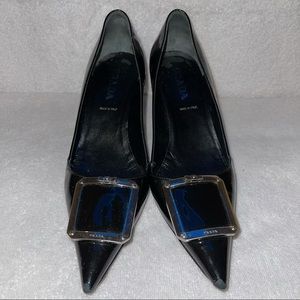 Prada Black Heels Pointy Toe Heel W/Buckle (MADE IN ITALY) SIZE 6.5